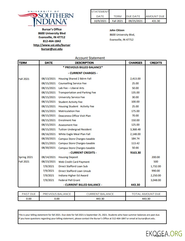 Université des États Unis du sud de l'Indiana excel pdf